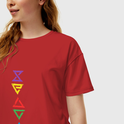Женская футболка хлопок Oversize с принтом Знаки ведьмака Colors, фото на моделе #1