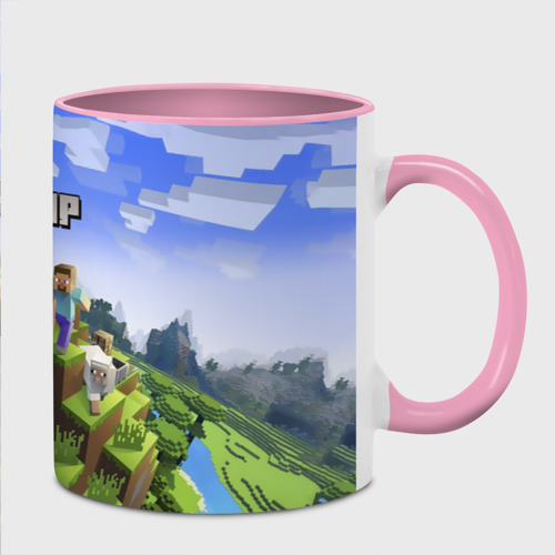 Кружка с полной запечаткой Тимур - Minecraft, цвет белый + розовый