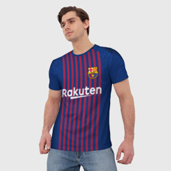 Футболка с принтом Messi home 18-19 для женщины, вид на модели спереди №2. Цвет основы: белый