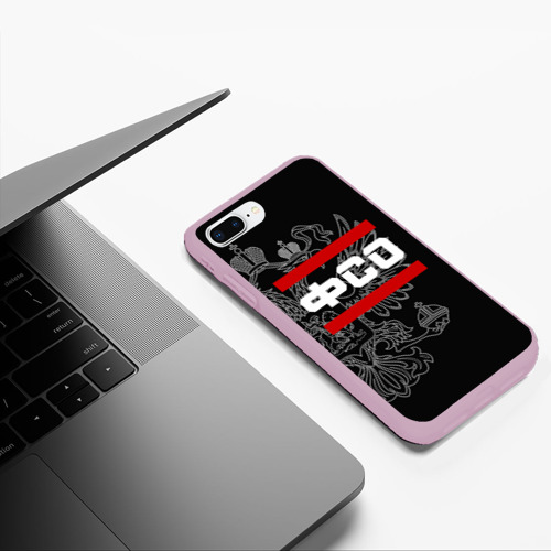 Чехол для iPhone 7Plus/8 Plus матовый ФСО, белый герб РФ, цвет розовый - фото 5