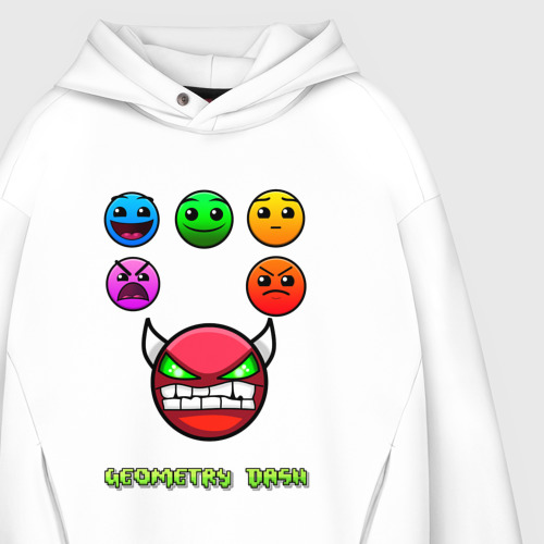 Мужское худи Oversize хлопок Geometry Dash icons, цвет белый - фото 4