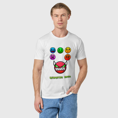 Мужская футболка хлопок Geometry Dash icons, цвет белый - фото 3
