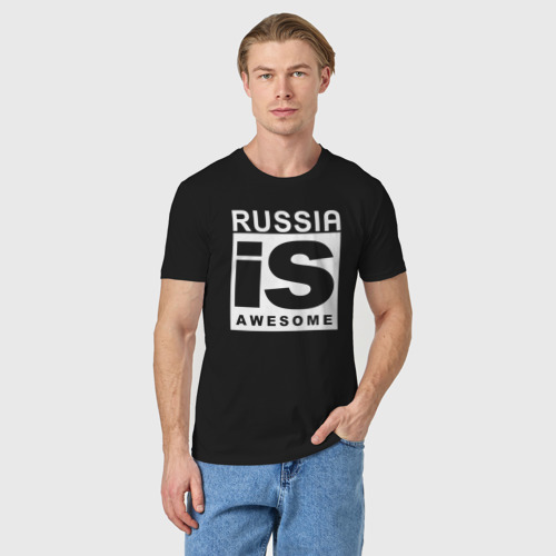 Мужская футболка хлопок RUSSIA IS AWESOME - бренд, цвет черный - фото 3