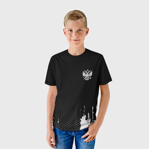 Детская футболка 3D с принтом Russia black collection, фото на моделе #1