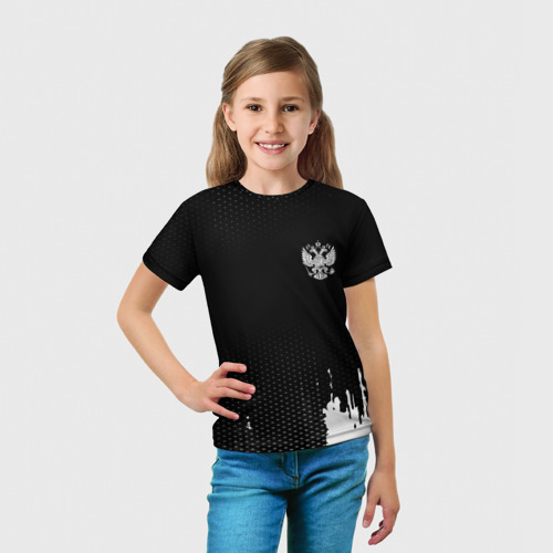 Детская футболка 3D с принтом Russia black collection, вид сбоку #3