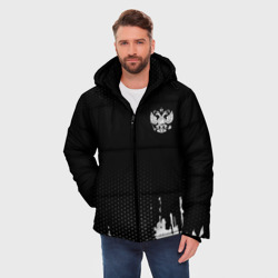 Куртка с принтом Russia black collection для мужчины, вид на модели спереди №2. Цвет основы: черный
