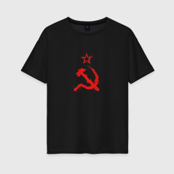 Женская футболка хлопок Oversize Лого СССР в стиле Гранж