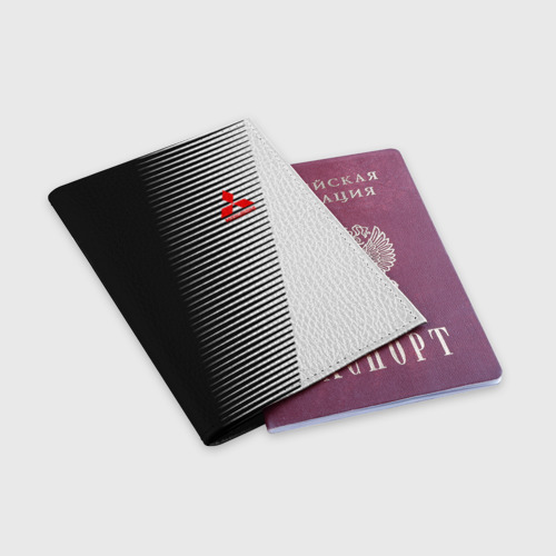 Обложка для паспорта матовая кожа MITSUBISHI SPORT, цвет черный - фото 3