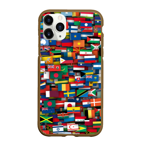 Чехол для iPhone 11 Pro Max матовый Флаги всех стран, цвет коричневый
