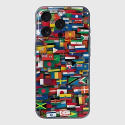 Чехол для iPhone 15 Pro силиконовый с защитой камеры Флаги всех стран