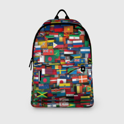 Рюкзак с принтом Флаги всех стран для любого человека, вид спереди №3. Цвет основы: белый
