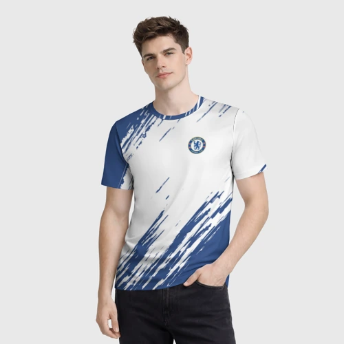 Мужская футболка 3D с принтом Chelsea uniform форма Челси, фото на моделе #1