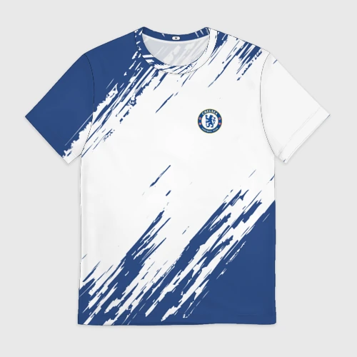 Мужская футболка 3D с принтом Chelsea uniform форма Челси, вид спереди #2