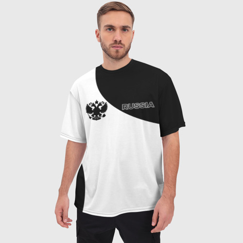 Мужская футболка oversize 3D Россия Black&White, цвет 3D печать - фото 3