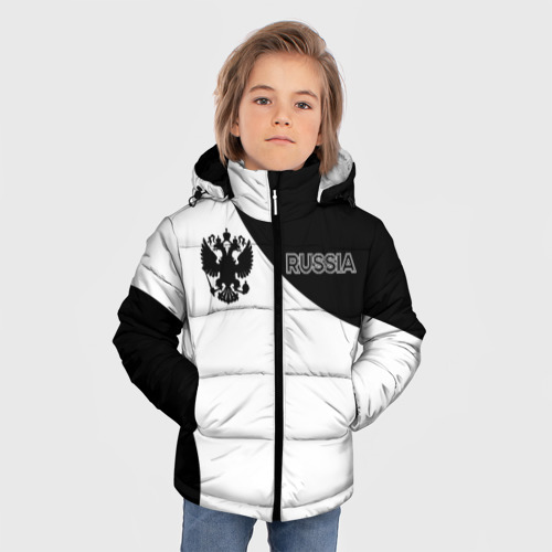 Зимняя куртка для мальчиков 3D с принтом Россия Black&White, фото на моделе #1