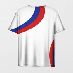 Футболка с принтом Россия Триколор для женщины, вид сзади №1. Цвет основы: белый