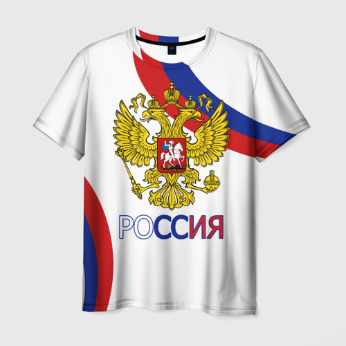 Мужская футболка с принтом Россия Триколор, вид спереди №1