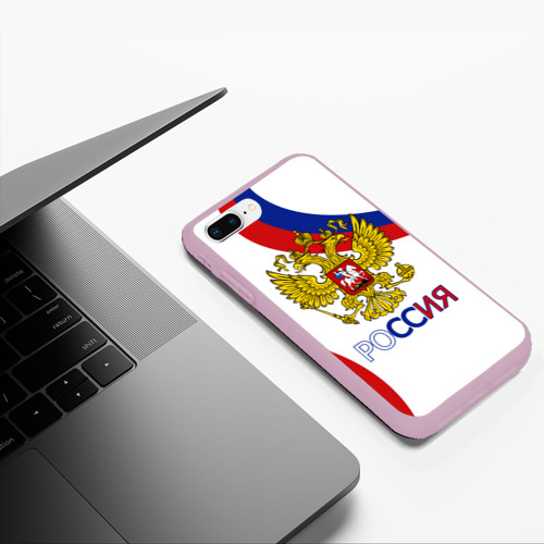 Чехол для iPhone 7Plus/8 Plus матовый Россия Триколор, цвет розовый - фото 5