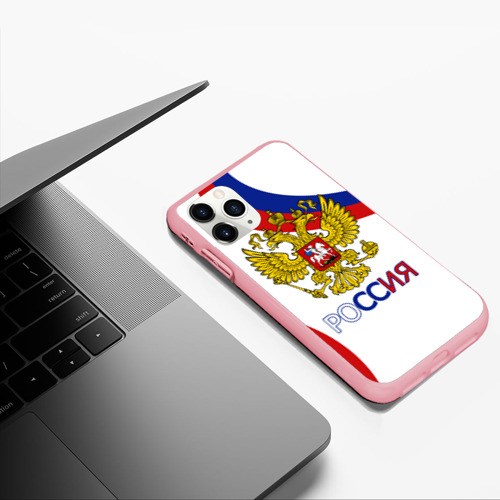 Чехол для iPhone 11 Pro Max матовый Россия Триколор, цвет баблгам - фото 5