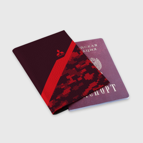Обложка для паспорта матовая кожа MITSUBISHI SPORT, цвет черный - фото 3