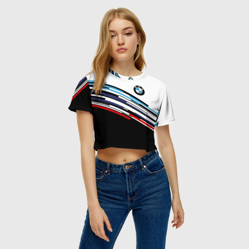 Женская футболка Crop-top 3D BMW brand color БМВ - фото 4