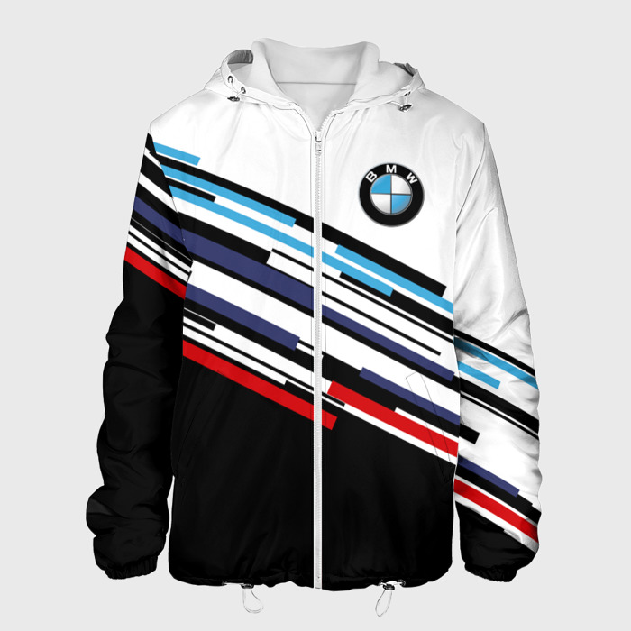 Куртка с принтом BMW brand color БМВ для мужчины, вид спереди №1. Цвет основы: белый