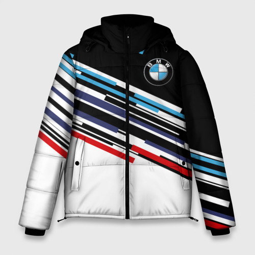 Мужская зимняя куртка с принтом BMW brand color БМВ, вид спереди №1