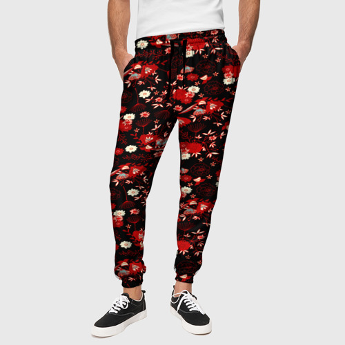Мужские брюки 3D Цветы на тёмном фоне, цвет 3D печать - фото 4