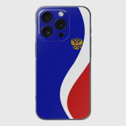 Чехол для iPhone 16 Pro Max силиконовый с защитой камеры Герб РФ Триколор