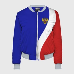 Женский бомбер 3D Герб РФ Триколор