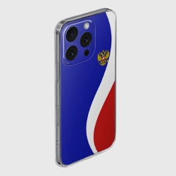 Чехол для iPhone 16 Pro Max силиконовый с защитой камеры Герб РФ Триколор - фото 2