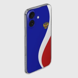 Чехол для iPhone 16 силиконовый с защитой камеры Герб РФ Триколор - фото 2