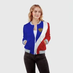 Женский бомбер 3D Герб РФ Триколор - фото 2