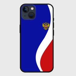 Чехол для iPhone 14 Герб РФ Триколор