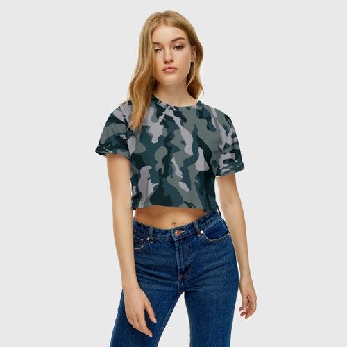 Женская футболка Crop-top 3D Камуфляж, цвет 3D печать - фото 3