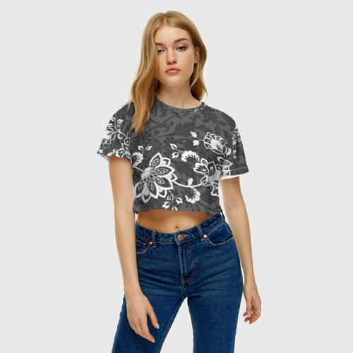 Женская футболка Crop-top 3D Кружевной узор , цвет 3D печать - фото 3
