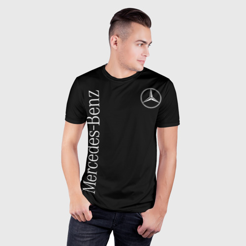 Мужская футболка 3D Slim с принтом Mercedes-Benz, фото на моделе #1