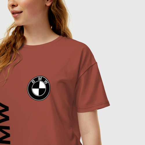 Женская футболка хлопок Oversize BMW, цвет кирпичный - фото 3