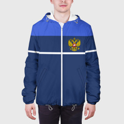 Куртка с принтом Герб России для мужчины, вид на модели спереди №3. Цвет основы: белый