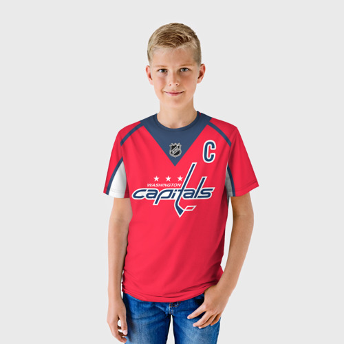 Детская футболка 3D с принтом Ovechkin Washington Capitals Red, фото на моделе #1