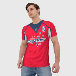 Футболка с принтом Ovechkin Washington Capitals Red для мужчины, вид на модели спереди №2. Цвет основы: белый