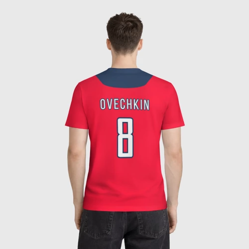 Мужская футболка 3D с принтом Ovechkin Washington Capitals Red, вид сзади #2