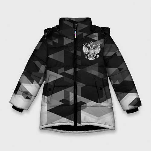 Зимняя куртка для девочек 3D Герб РФ, цвет черный