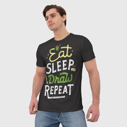 Мужская футболка 3D Eat, sleep, draw, repeat, цвет 3D печать - фото 3