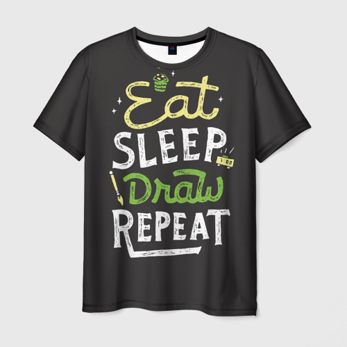 Мужская футболка 3D Eat, sleep, draw, repeat