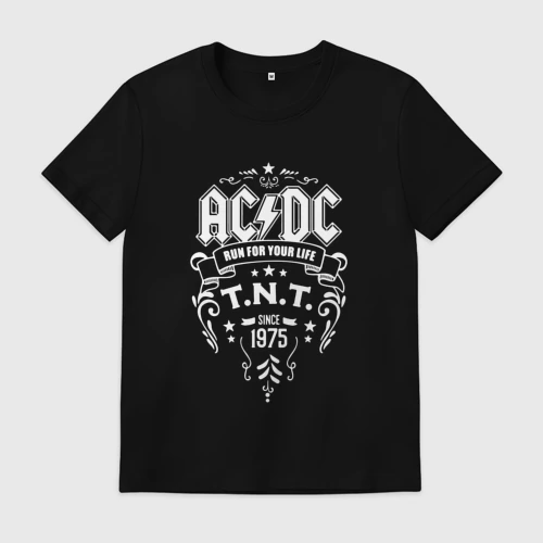 Мужская футболка хлопок с принтом AC/DC run for your life, вид спереди #2