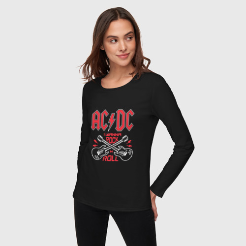 Женский лонгслив хлопок AC/DC i wanna rock n roll, цвет черный - фото 3