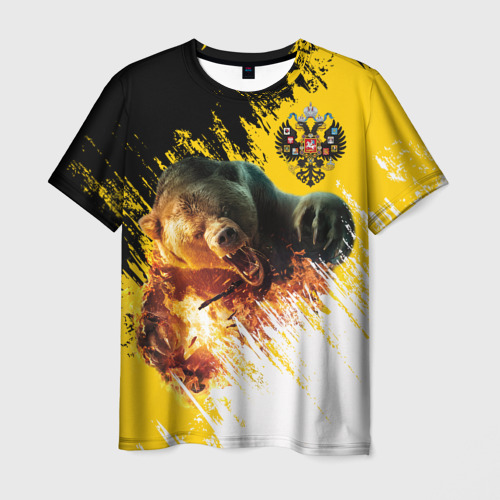 Мужская футболка с принтом Имперский флаг и медведь, вид спереди №1