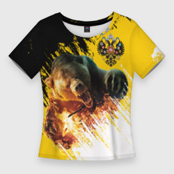 Женская футболка 3D Slim Имперский флаг и медведь