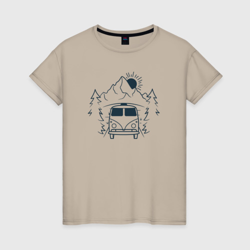 Женская футболка хлопок Путешествие, цвет миндальный